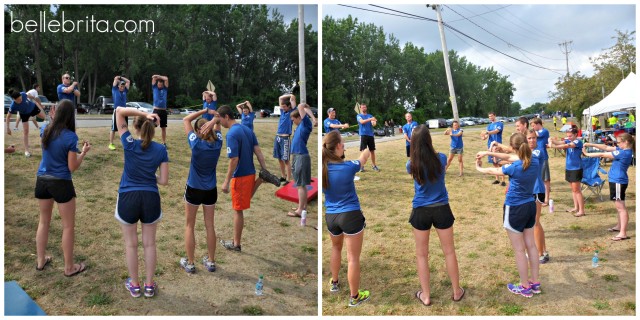 Marathon Marauders stretch before dragon boat race Toledo Ohio