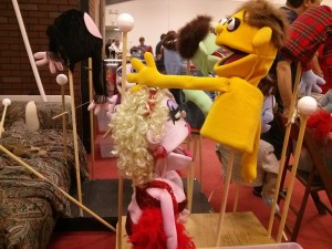 Lucy the Slut and Princeton puppets backstage