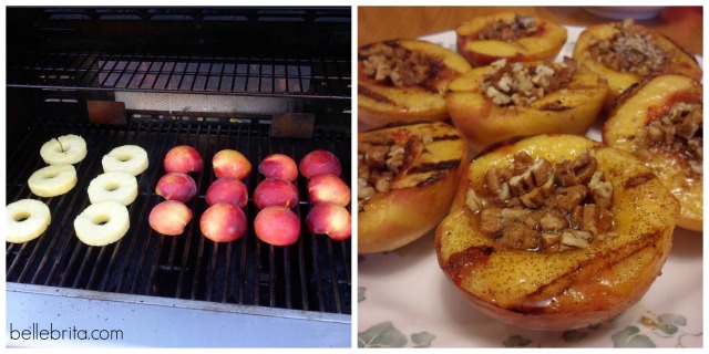 Grilling peaches and pineapples for dessert!