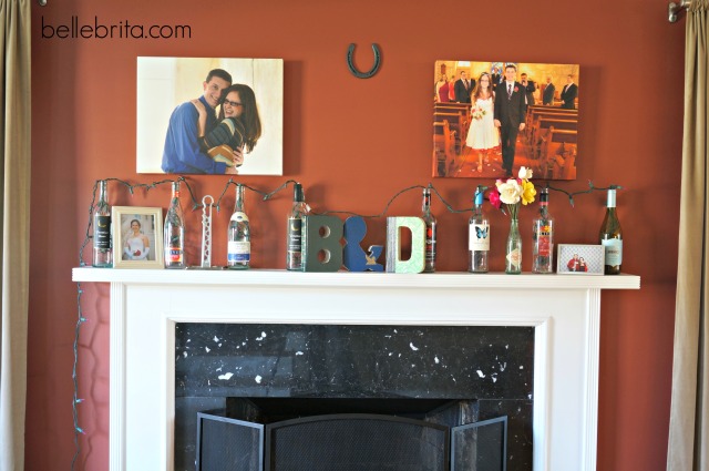 DIY wine bottle decor for the mantle #DIY #decor #home