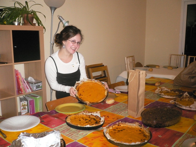 Without access to pumpkin, my friends and I made squash pies for Thanksgiving in France