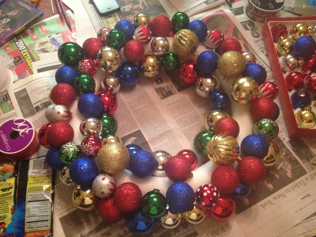 An ornament wreath in-progress. #DIY