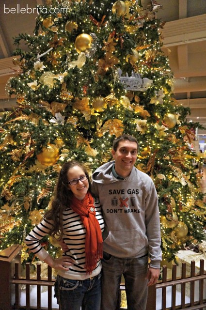 Me with my husband in front of the Christmas tree at the Henry Ford Museum