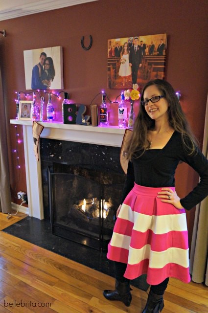 I love dressing up for date night! This pink and white skirt is one of my favorites. #style