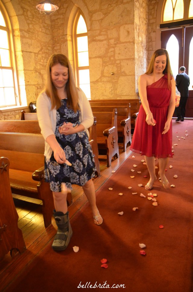 Dan's brother's wife and my brother's fiancée sprinkled roses down the aisle at the Little Church of La Villita in San Antonio