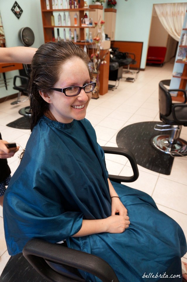 A before picture at the hair salon, right before donating 10 inches of hair! | Belle Brita
