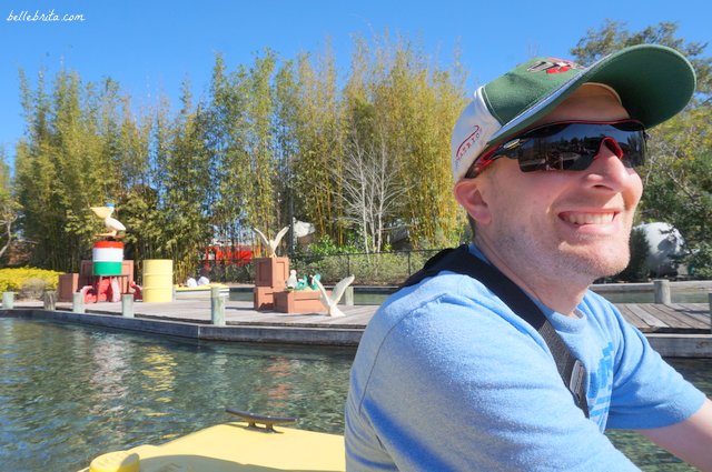 My husband steering our boat in LEGOLAND | Belle Brita