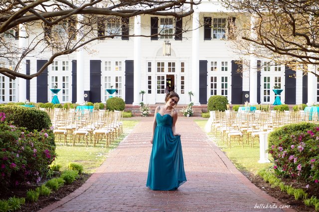 Modeling my bridesmaid's dress at Ocean Forest Country Club after my best friend's wedding | Belle Brita