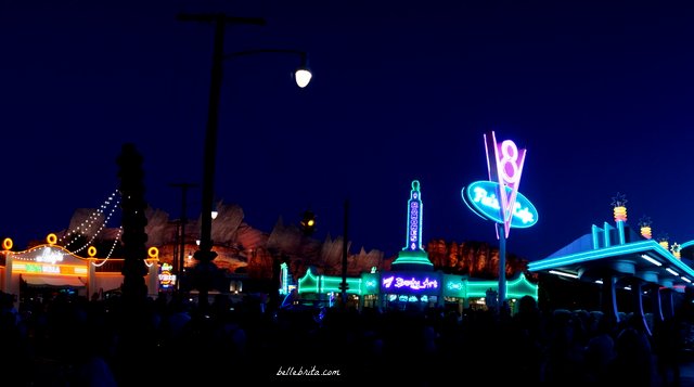 Visiting Cars Land at night is an absolute must to see all the neon lights in their full glory! | Belle Brita