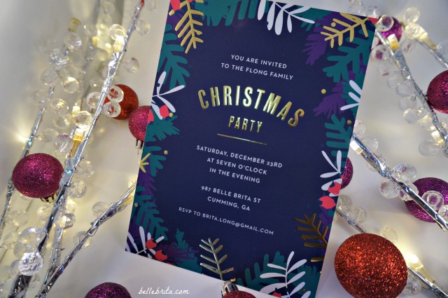 Basic Invite offers gold, silver, and rose gold foil detailing on their custom holiday party invitations. Read my full review of Basic Invite!