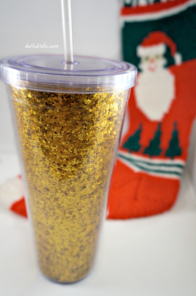 Make drinking water fun with this glittery gold tumbler. This will make a unique stocking stuffer for under $25! | Belle Brita