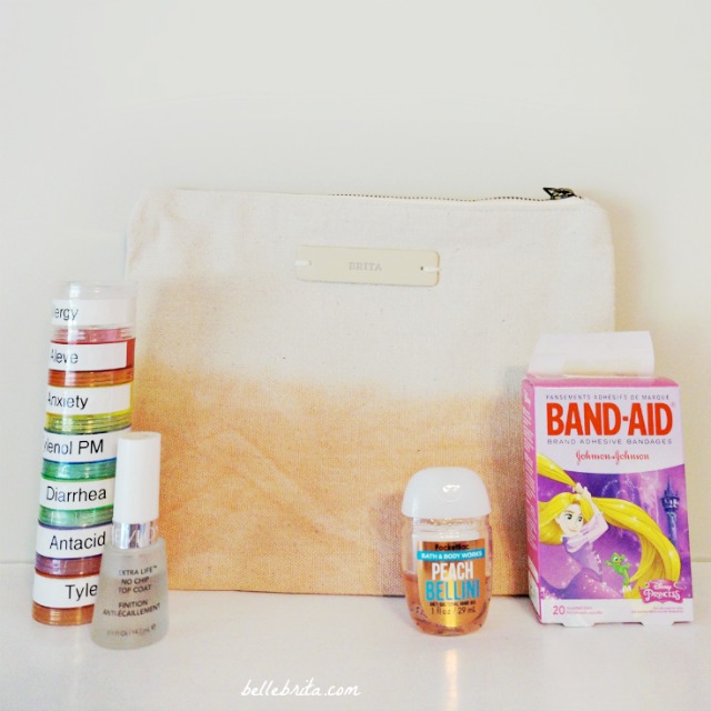 Give the bride an emergency kit to help her survive her wedding day! Pain reliever, clear nail polish, hand sanitizer, and bandages are all things to include. | Belle Brita