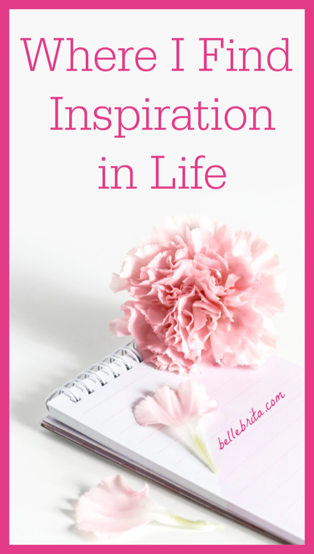 Pink flower, white notebook. Text overlay reads: "Where I Find Inspiration in Life"