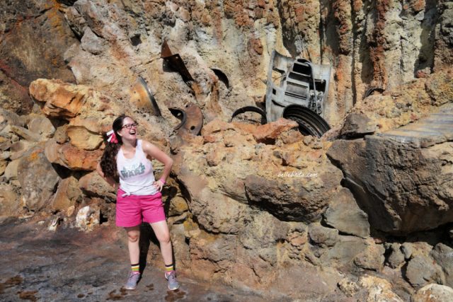 White woman wearing a Star Wars tank top in Galaxy's Edge at Hollywood Studios