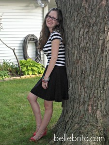 What I Wore: Black and White Stripes with Pops of Red - Belle Brita