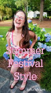 Photo of white woman in a floral tank. Text overlay reads: Summer Festival Style